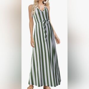 Green and White Striped Maxi Dress